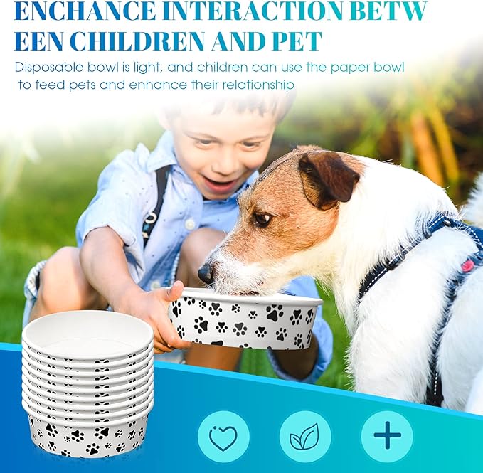 30 Pieces Disposable Dog Bowls 16 oz Small Pet Feeding with Printed Pattern Dishes for Small Pet Paper Food Travel Bowls for Feeding Dogs and Cats Puppies Dry Wet Food Water