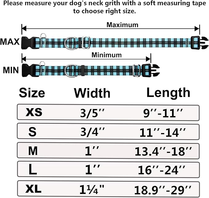Martingale Collar for Dogs with Buckle No Pull Adjustable Nylon Limited Slip Training Dog Collars (Blue Plaid, Medium)