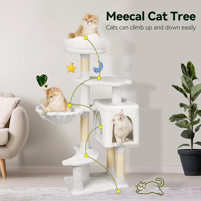 43-Inch Cat Tree,Cute Cloud Cat Tree for Kittens & Small Cats Under 6 Months 9lbs, Cat Tower with Scratching Post, Double Condos, Plush Hammock & Dangling Toys, White