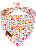 Floral Dog Bandana, UP URARA PUP Flowers Triangle Bid Scarf for Medium Large Dogs, Cotton Kerchief for Girl Boy Puppies, Cute Spring Blossom Bandana,L