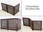 Wooden Foldable Pet Dog Safety Gate -3 Panels 20"Wx24"H- Hand Carved Solid Wood And MDF - Free Standing Portable Indoor Doorway Hall Stairs Dog Puppy Fence - Fully Assembled - Antique Brown -IRONGATE