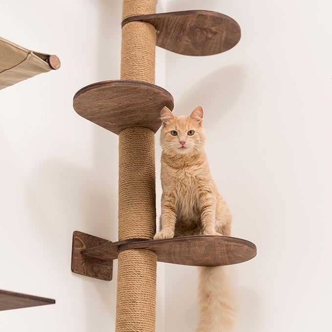 Cat Tower with Scratching Post for Large Cats - Wooden Wall Cat Tree Tower Small Scratching Post for Cats - Wood Cat Furniture Indoor Cats Rustic Cat Decor Cat Lover Gift