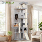 Globlazer Heavy Duty Cat Tree, 83 Inch Giant Cat Tower with 7 Scratching Posts, Multi-Level Large Cat Condo for Indoor Cats Large Adult, 2 Perchs, 3 Sturdy Hanging Baskets, Cat Toys, F83C, Light Grey