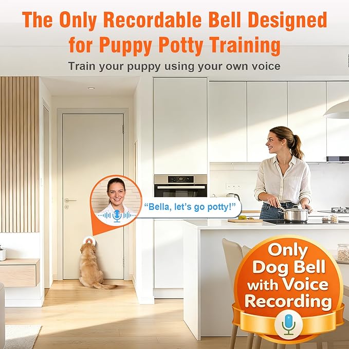 ChunHee Recordable Bells for Dog Training to Go Outside - Dog Door Bell with 5 Adjustable Volume | Bell for Dogs to Ring to Go Potty | Teach Puppies to Signal to Go Outside & Potty
