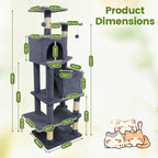 PETSITE 57-inch Modern Cat Tree, Multi-Level Cat Tower with 2 Comfy Condos, Sisal Scratching Posts, Plush Top Perch, Snug Hammock, and Dangling Balls, Ideal for Indoor Cats and Kittens (Dark Grey)
