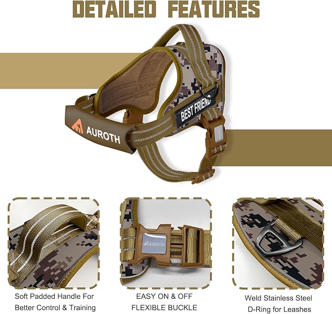 AUROTH Dog Harness and Leash Set, Soft Padded Service Dog Vest with 5.25FT Dog Leash, No Choke, Easy On Pet Vest, Adjustable Reflective No Pull Dog Harness for Large Dogs, Easy Walking and Training
