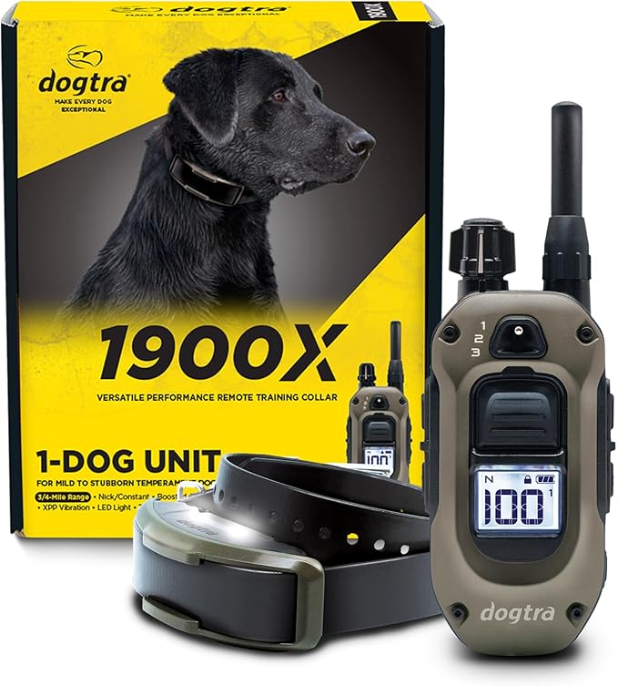 Dogtra 1900X E-Collar with Remote [New Edition] 35 lbs+, 3/4 Mile Range, LED Light, 100 Levels of Precise Control for Stubborn Dogs, Waterproof, Boost for Quick Recall, Vibration, Safety Lock & Tone