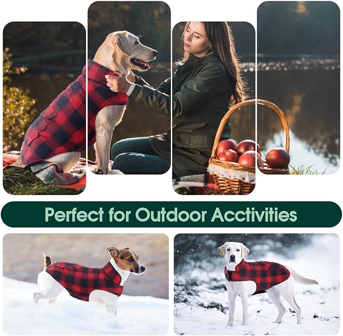Kuoser Reversible Winter Coat, British Style Jacket for Small Dogs, Warm Windproof Puppy Cold Weather Clothes Vest, Red XS