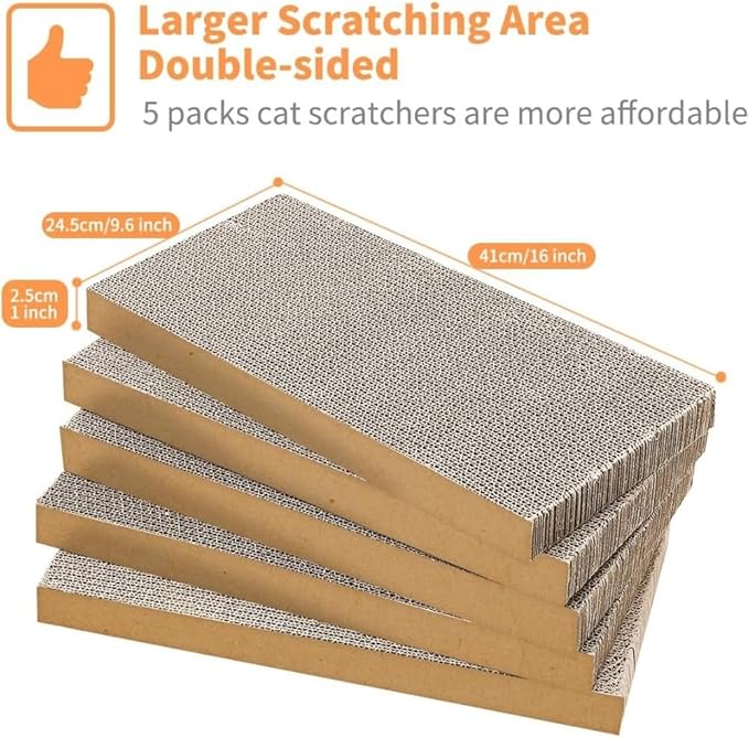 Cat Scratcher, 5 Packs in 1 Cardboard Box Cat Scratching Pad for Indoor Cats and Kitten, Cat Scratch Pad to Protect Furniture, Large Size