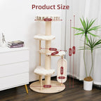 KAMABOKO Tall Modern Cat Tree, 53'' Cat Tower, Cat Tree for Indoor Cats Large Adult, Multi-Level Cat Scratching Post with 3 Imitation Rabbit Plush Padded Perches, Comfortable Pedal