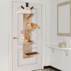 Cat Climbing Frame, 4 Tier Door Mounted Cat Tree, Sisal Scratching Board, Multi Level Cat Condo, Space Saving Elk Shaped Cat Shelf, Door Hanger with Plush Ball Toy