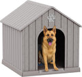 VIXZEN Dog House Outdoor Large Breed - Weatherproof PP Resin Doghouse with Elevated Floor, Open Design & Easy Assembly, Large Dog Houses for Large Dogs Outside (Grey, 38.62" L x 36.26" W x 38.07" H)