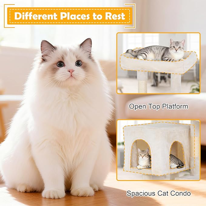 BLKMTY 36" Cat Tree Tall Cat Tower for Indoor Cats Condo Climber with Scratching Post, Climbing Stand, Plush Top Perch and Mouse Toy Cats Playhouse Kitty Activity Trees with Hammock, Beige