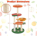 Tangkula Fruit Cat Tree, Multi-Level Cute Cat Tower with Sisal Scratching Posts, Padded Top Perch, Rotatable Basket, Apple & Carrot Shaped Platform, Chic Vegetable Cat Tree for Indoor Cats