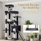 Heybly Heavy Duty Cat Tree, 64.2-Inch Tall Tower for Large Indoor Cats with Widened Structure, Cat Furniture with Big Platforms, Extra-Large Hammock, Sisal Scratching Posts & Board, Smoky Gray HCT027G