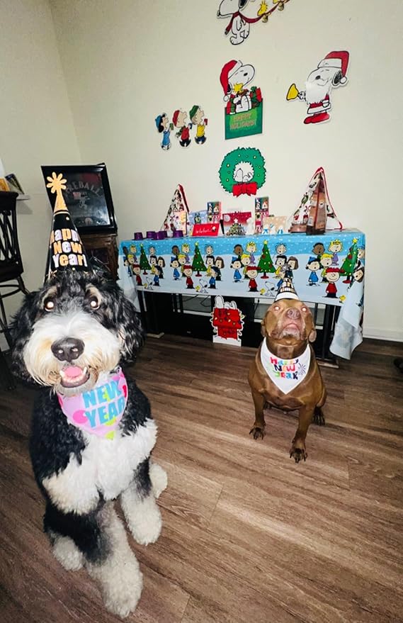 10PCS Dog Bandanas Happy New Year for Large Breed Dog XL XXL Kerchief Triangle Bibs Head Scarves for Boys and Girls Grooming Costume