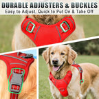 BARKBAY No Pull Dog Harness Large Reflective Dog Harness with Front Clip and Easy Control Handle for Walking Training Running with ID tag Pocket(Red,L)