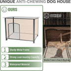 43.3’’ Large Dog House Outdoor Weatherproof Dog Kennel with Upgraded Thickened Metal Frame, Dog Shelter with PVC Curtain, Openable Roof and Removable Floor, Easy to Clean (Brown)