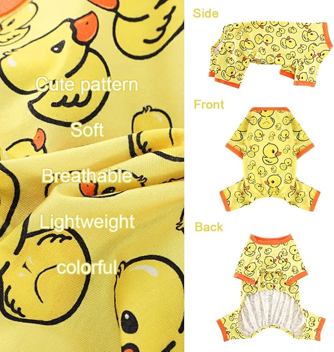Dog Pajamas Pjs Spring Summer Dog Clothes for Small Dogs Girl Boy, Soft Stretchy Tiny Chihuahua Yorkie Puppy Clothes Doggie Onesies Cat Pet Jammies Outfit, Yellow Duck, M