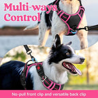 rabbitgoo Dog Harness Small Sized, No Pull Dog Vest with 3 Buckles, Adjustable Soft Padded Pet Harness with Easy Control Handle and Reflective Strips, Black & Rose Pink, S