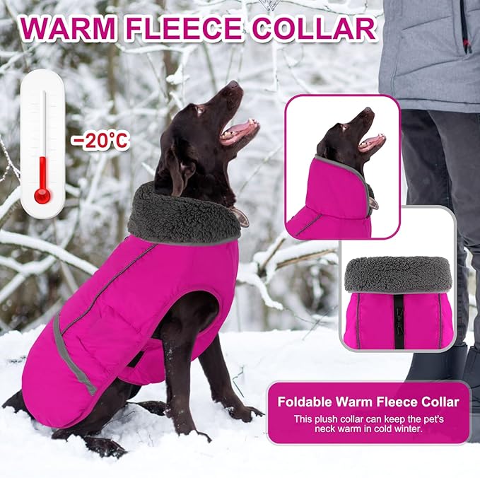 Doglay Dog Coat, Waterproof Dog Jacket Pet Winter Coat for Cold Weather with Thicken Furry Collar, Reflective Puppy Winter Jacket Warm Fleece Lining for Small Medium Large Pets