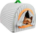 Dog House Indoor for Small Dogs, 2-in-1 Enclosed Dog Bed with Cover Cave & Curtain, Dog Tent with Plush Washable Cushion, Inside Dog House for Pets Under 5.5 lbs(Grey, S)