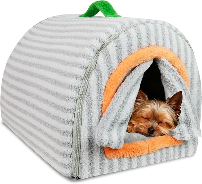 Dog House Indoor for Small Dogs, 2-in-1 Enclosed Dog Bed with Cover Cave & Curtain, Dog Tent with Plush Washable Cushion, Inside Dog House for Pets Under 17 lbs(Grey, Medium)