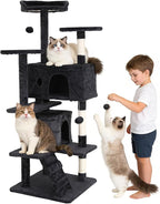BLKMTY Cat Tree 54" Tall Cats Tower Large Cat Condo Climber Cats Climbing Stand with Top Perches Playhouse and Climbing Ladder Kitty Activity Tree w/Scratching Post Toys, Dark Gray