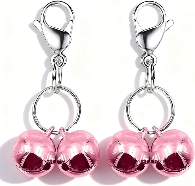 4 Sets Cat Bell for Dog Collar Charm Training Pet Pendant Accessories with 2 Pack Stainless Steel Dog Tag Clips(2 X-Small Pink)