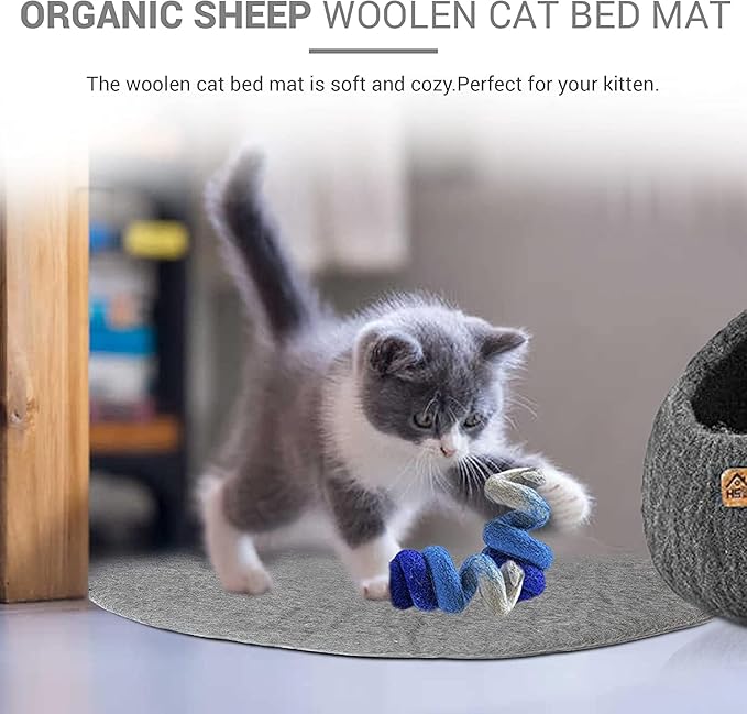 Cat Bed Mat Natural Merino Wool Cozy Large Carpet Pad for Pet Cats Kitty Small Dog House Warm Organic Sheep Wool Scratch Floor Mats Rug Bedding (Plain Gray, Large)