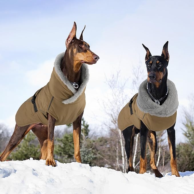 Dog Coat, Waterproof Dog Winter Jacket with Adjustable Buckle, Reflective Turtleneck Pet Snow Vest Warm Fleece Sweater for Small Medium Large Dogs - Khaki, S
