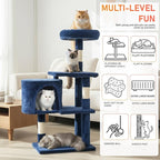 ‌Dopinmin 36" Winter Cat Tree - Plush Multi-Level Indoor Cat Tower with Sisal Scratching Posts & Ramp Plush Condo for Kittens,Navy Blue