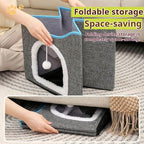Cat Bed with Scratching Pad and Hanging Fluffy Ball Foldable Large Cat Cave House for Indoor Cats