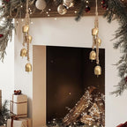 Vintage Hanging Decorative 2 Pack Gold Bells with Jute Hanging Rope - Metal Cow Bells for Christmas Wreath, Garland, Tree, Wedding, Party, Door, Staircase Railings