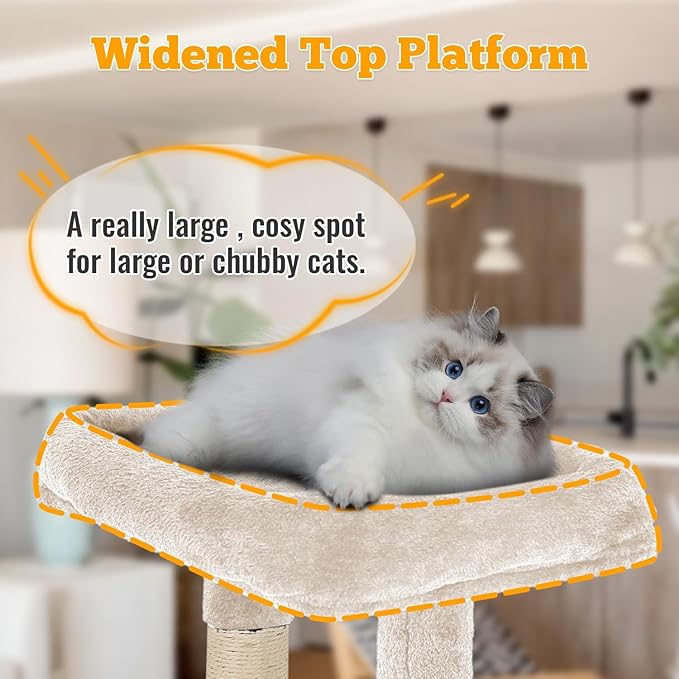 BLKMTY 36" Cat Tree, Cat Tower Indoor Cats Condo Climber w/Scratching Post Cats Climbing Stand w/Plush Top Perch Playhouse Kitty Activity Trees w/Hammock, Beige