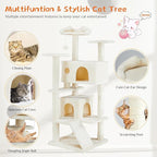 54'' Tall Cat Tree,Cat Climbing Tower with Removable Ball,Cat Tower with Scratching Post,Climbing Plate,Cute Cat Ear Design for Small, Medium Cats,Anti-Tilt Device (Beige)