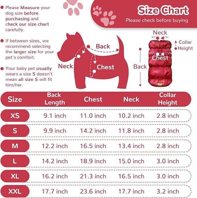 Winter Warm Dog Jacket for Small Medium Dogs Cat Cold Weather Coats with Harness Paded Dogs Fleece Vest Waterproof Windproof Dog Snow Jacket Pet Puppy Clothes (Wine red,XXL)