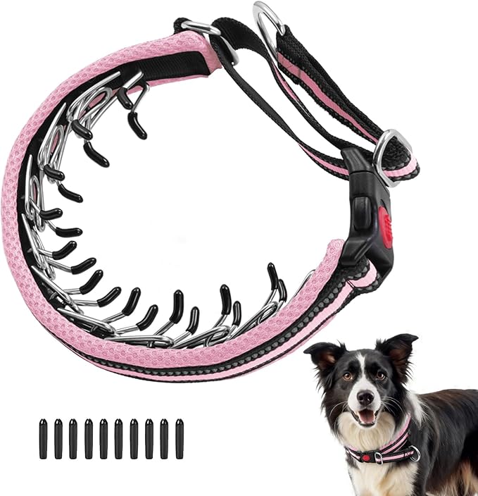Martingale No Pull Dog Collar for Large Medium Small Dogs, Heavy Duty Nylon Adjustable Reflective Anti Pull Slip Collar with Buckle for Training Walking Hunting L Pink