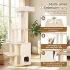 Tangkula Tall Cat Tree, 63 Inch Multi-Level Wood Cat Tower with Sisal Scratching Posts & Mat, 2-Story Condo, Plush Padded Top Perch, Dangling Ball, Modern Cat Tree Tower for Indoor Cats Large Adult
