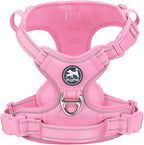 PoyPet No Pull Dog Harness, No Choke Reflective Dog Vest, Adjustable Pet Harnesses with Easy Control Padded Handle for Small Medium Large Dogs(Light Pink Matching Trim,L)