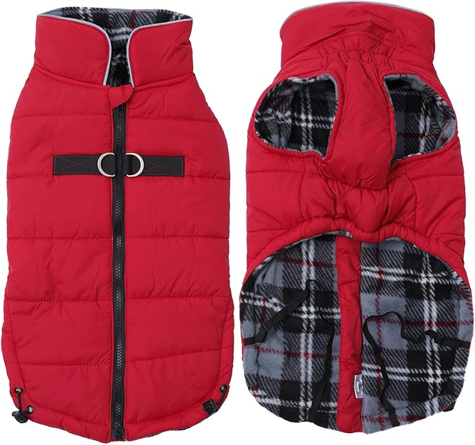 Geyecete Dog Winter Warm Coat - Windproof Snowproof Pet Outdoor Jacket for Small to Large Dogs - Red