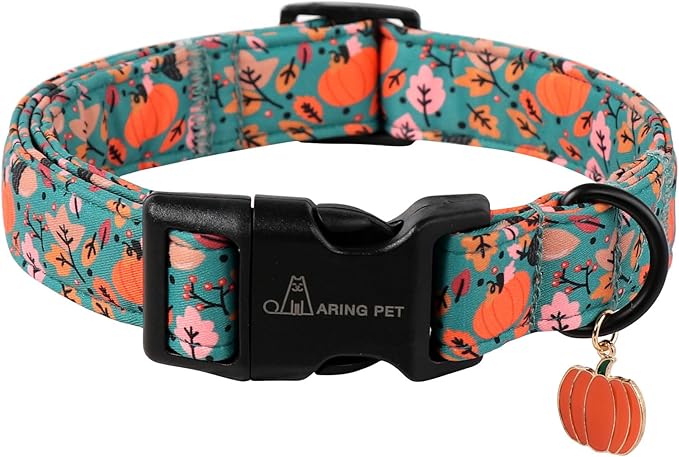 ARING PET Fall Dog Collars, Cute Autumn Pumpkin Maple Leaves Pet Collar with Quick Release Buckle for Small Medium Large Girl Boy Dogs-S Deep Color