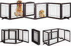 Vantas Folding Pet Gate 144" Wide, 30" Tall No-Assembly Wooden Dog Gate with Door Walk Through, Freestanding Wire Pet Puppy Safety Fence, with 2PCS Support – Espresso
