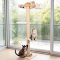 Cat Window Hammock 48" Adjustable Scratching Posts, Multi-Level Window Mounted Cat Tree with Natural Sisal and Track Toys for Large Cats, Climbing, Sunbathing & Bird Watching (Drill-Free)
