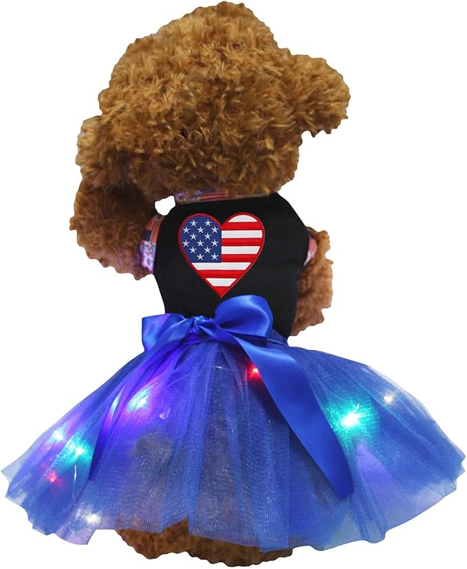 Petitebella USA Heart Puppy Dog Dress (Black/Blue LED, XXX-Large)