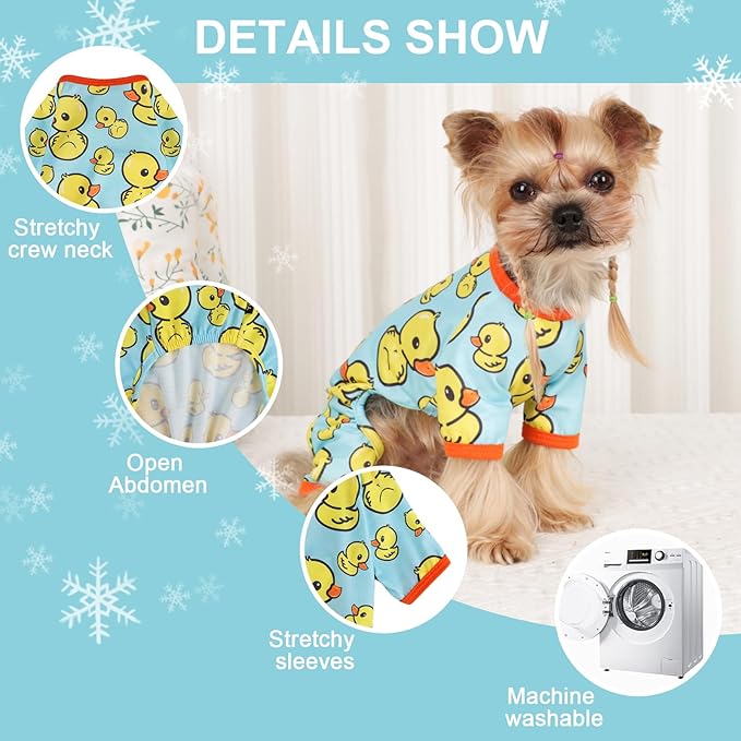 Dog Pajamas Pjs Spring Summer Dog Clothes for Small Dogs Girl Boy, Soft Stretchy Tiny Chihuahua Yorkie Puppy Clothes Doggie Onesies Cat Pet Jammies Outfit, Blue Duck, L