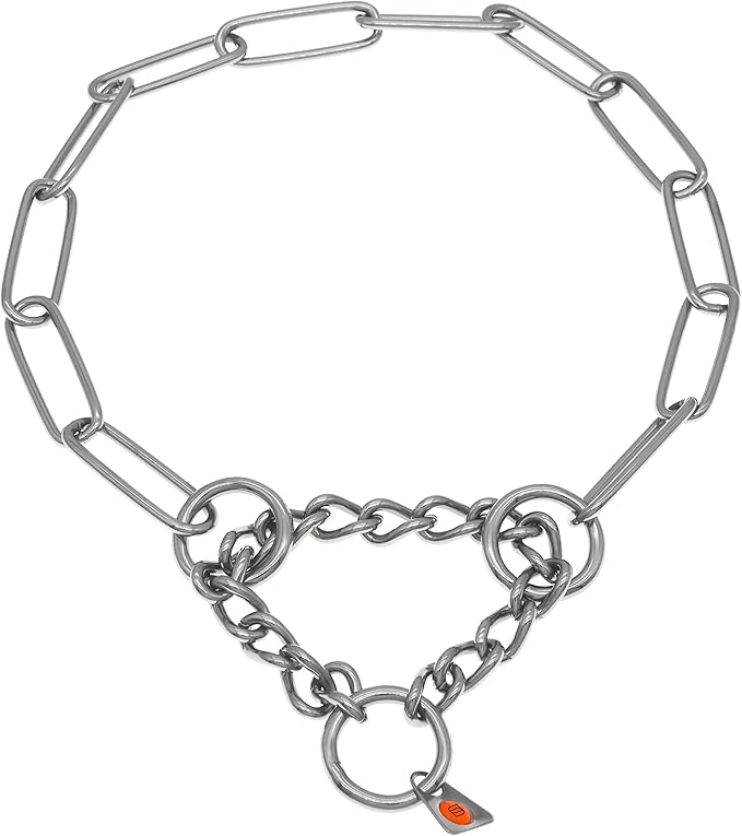 Herm Sprenger Stainless Steel Fur Saver Dog Collar Long Link Professional Training Collar Assembly Chain Correction Slip Chain for Medium Large Dogs Made in Germany (24in (Neck Size 19-22 in))