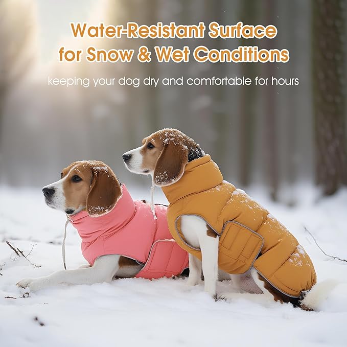 FUAMEY Dog Puffer Jacket for Medium Dogs,Dog Cold Weather Coats Winter Dogs Down Jackets Waterproof Pet Snowsuits Warm Puppy Winter Vest Turtleneck Pets Adjustable Jackets Coats Mustard Yellow M