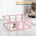 DIY Clear Acrylic Dog Playpen House,Quick Easy Assembly and Disassembly,Strong Floor Suction,Indoor and Outdoor Use,Easy Cleansing Puppy Fence (Skin Pink, 30.3" H, 12PCS)