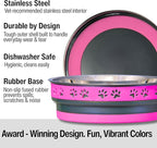 Loving Pets Corsa Dog Bowls- Stainless Steel Dog & Cat Bowls - Spill Proof Dog Food Bowl, Cat Bowl, Puppy Essentials & Pet Supplies Great for Home & Travel (Medium 20-35 lbs, Fiery Pink)